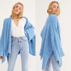 Free‎ People BFF Cardigan XS slouchy Wrap Soft Boucle Knit Blue